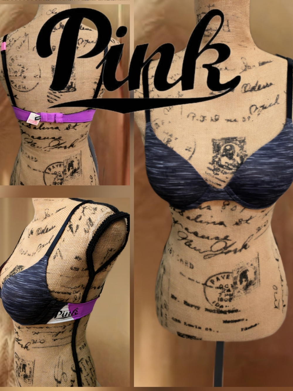 PINK Victoria's Secret Wear Everywhere Push-Up Bra- Marled Space Dye